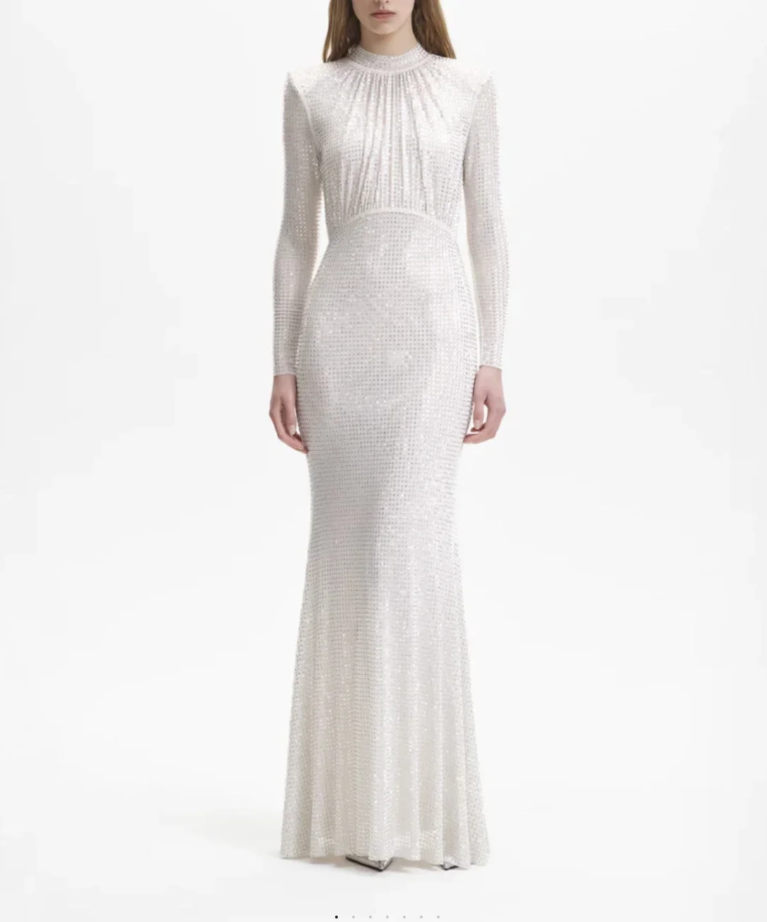 

Women Heavy Rhinestones Stand Collar Long Sleeve Maxi Dress