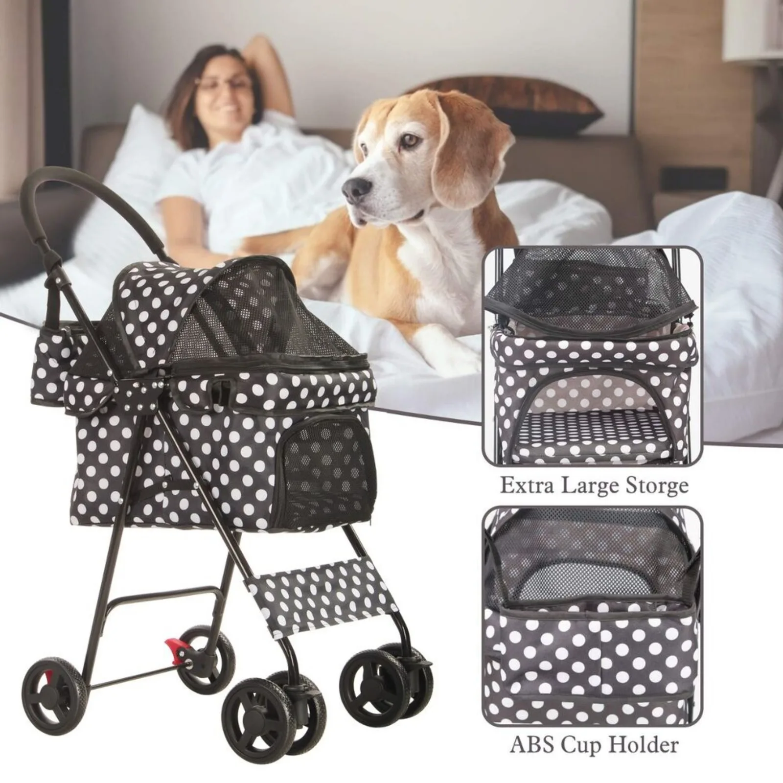 US Folding Dog Stroller 4 Wheels Small Pet Cat Travel Carrier Jogging Cart