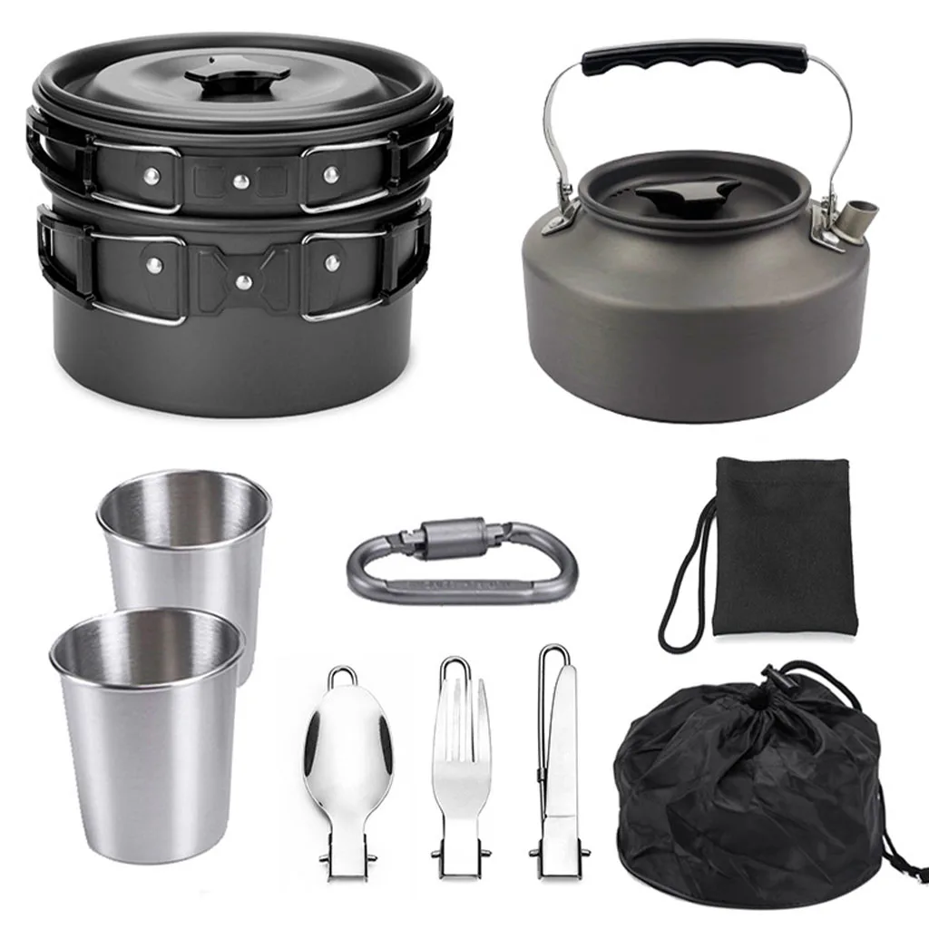 Camping Kitchen Set 8PCS Camping Cookware Mess Kit Stainless