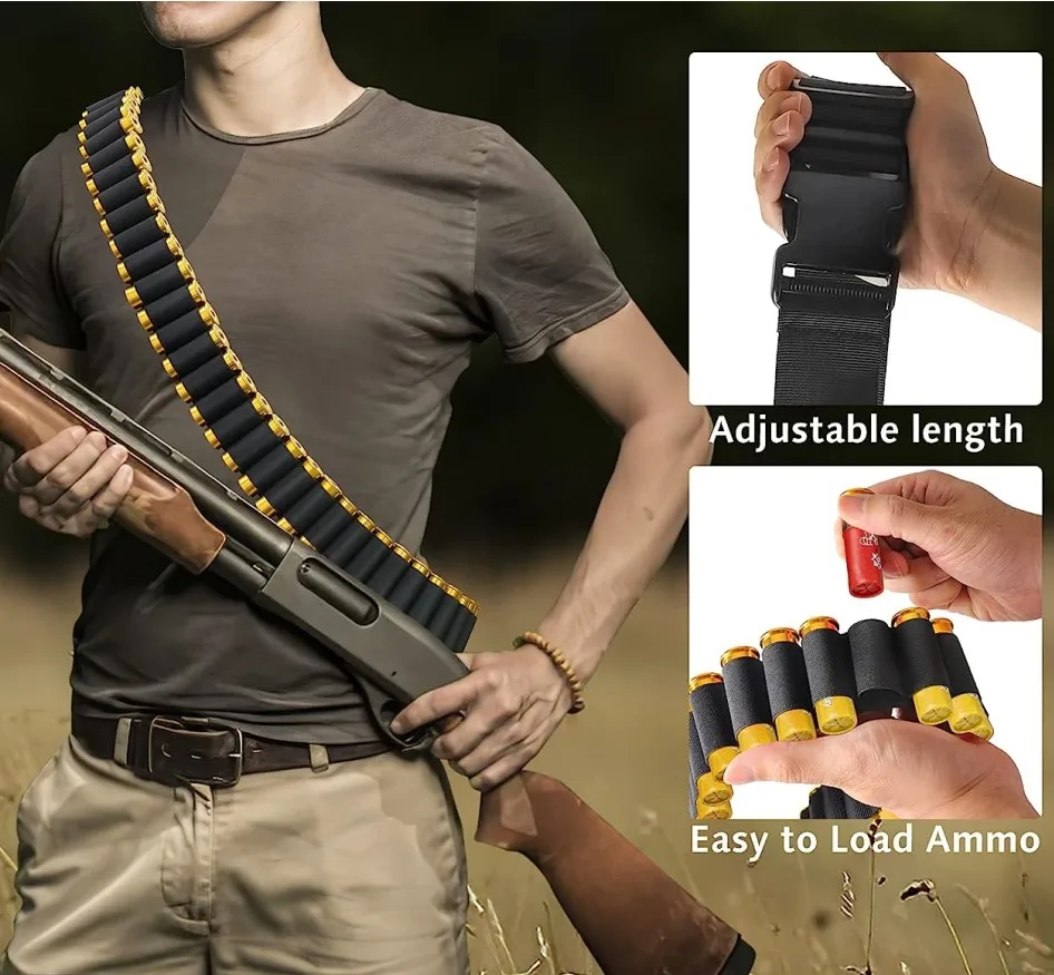 Ceinture Porte-munitions Fusil De Chasse – 12 & 20 GA – Nylon Noir