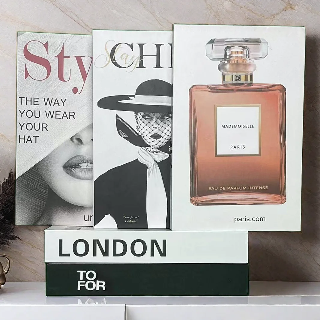 Fake Books Brand Paris Girl Luxury Perfume Coffee Table Decoration Marbling Storage Box Faux Decorative Book Living Room Decor