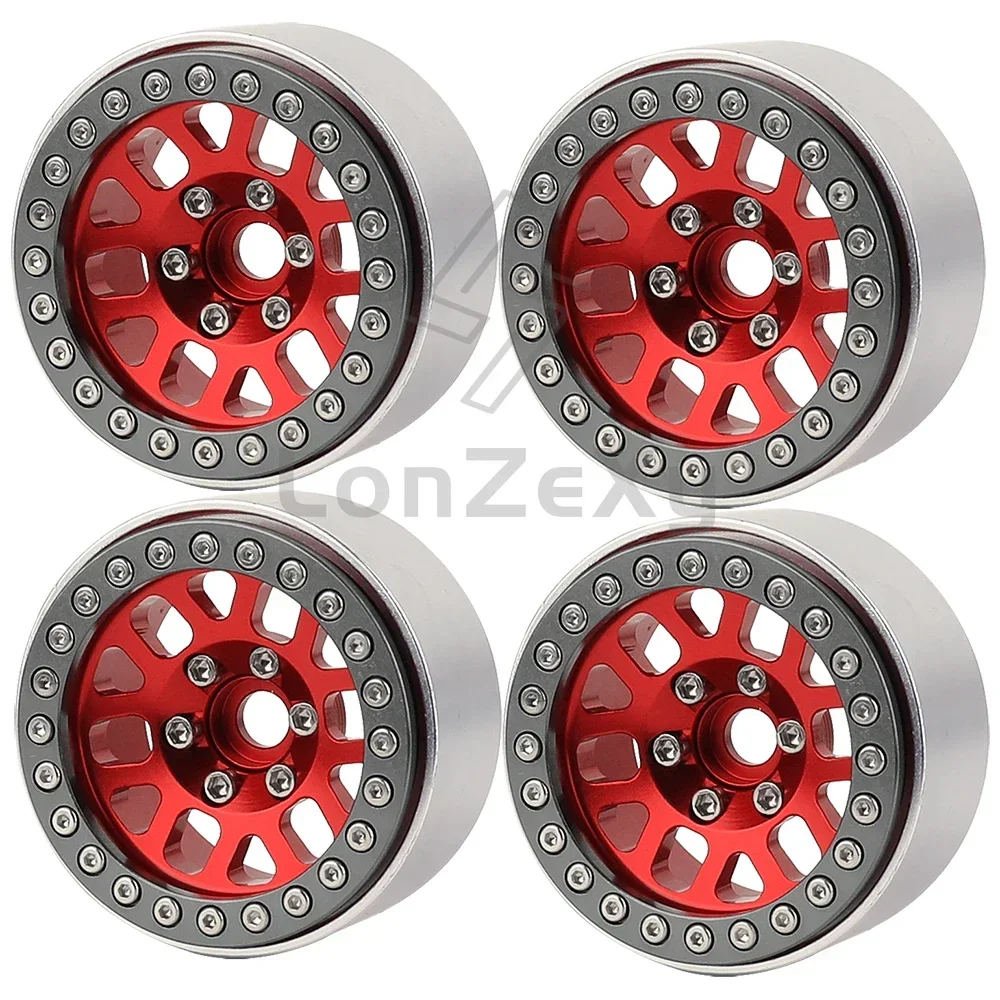 MOHERO 1.9" Alloy Beadlock Wheel Rims - 4 Pack For 1/10 RC Crawlers Like Axial SCX10, CC01, D90 (Red+Black) - View #8