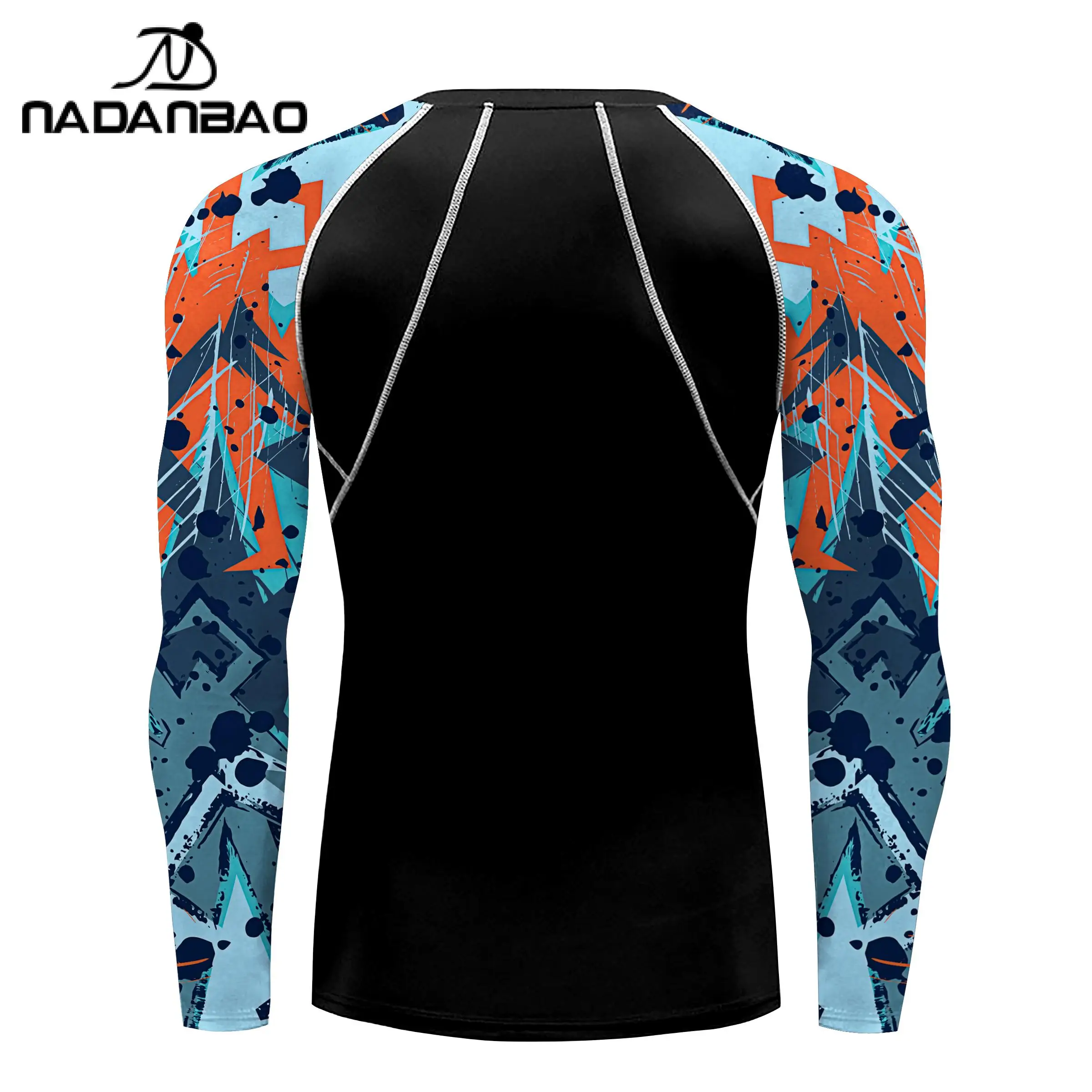 NADANBAO Rash Guard Sublimation Printed Men Running Long Sleeve Surfing Swimwear Beach Wear Sun Strech Fitness Tees Tops