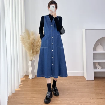 Winter Denim Maternity Women Jeans Dress Knitted Shirt Sets Loose Straight Clothes for Pregnant Women Casual Pregnancy