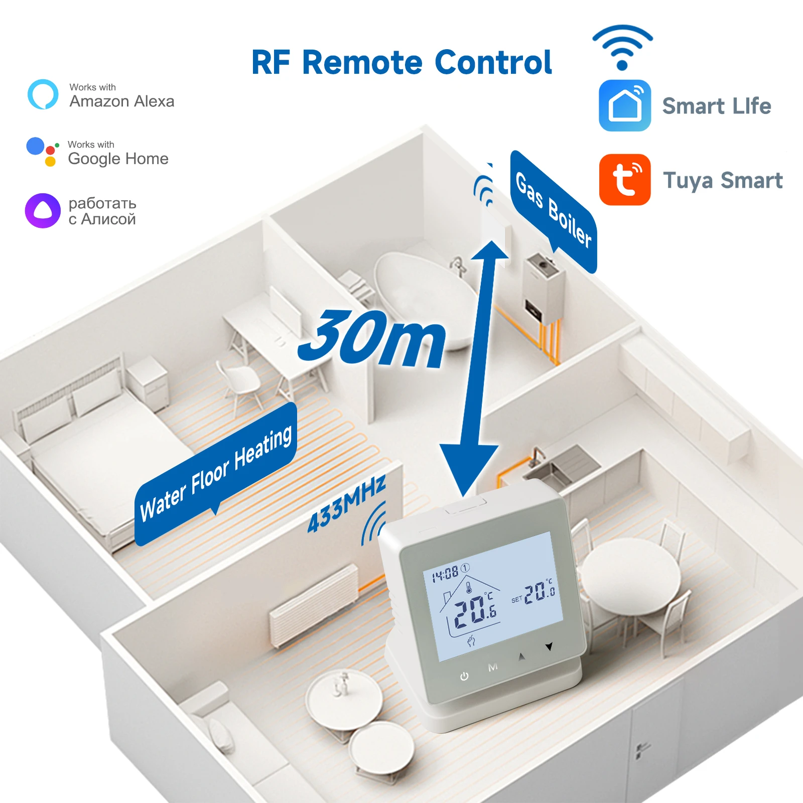 Smart Thermostat Temperature Controller Beok RF Wireless WiFi Thermostat Gas Boiler Heating Touch Screen Room Thermoregulator Battery