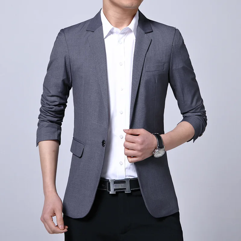 Fashion Man's Blazer Notched Collar Single Breasted Full Sleeve Slim Casual Versatile Suit Jacket