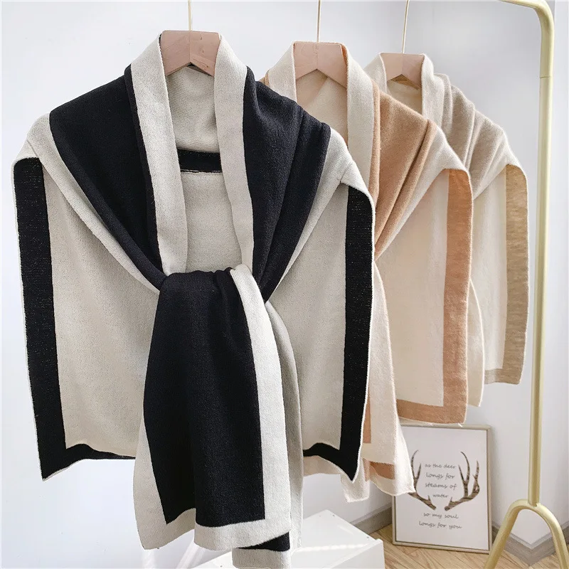 

Sitonjwly Knitting Fake Collars for Women Autumn Warm Wrap Shawl Female Shirt Knitted False Collar Shirt Detachable Collar