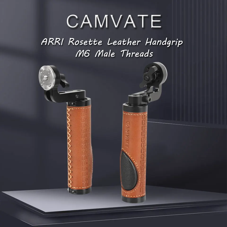 Leather ARRI Rosette Handgrip WIth Adjustable Knob M6 Male Threads Mount For DSL