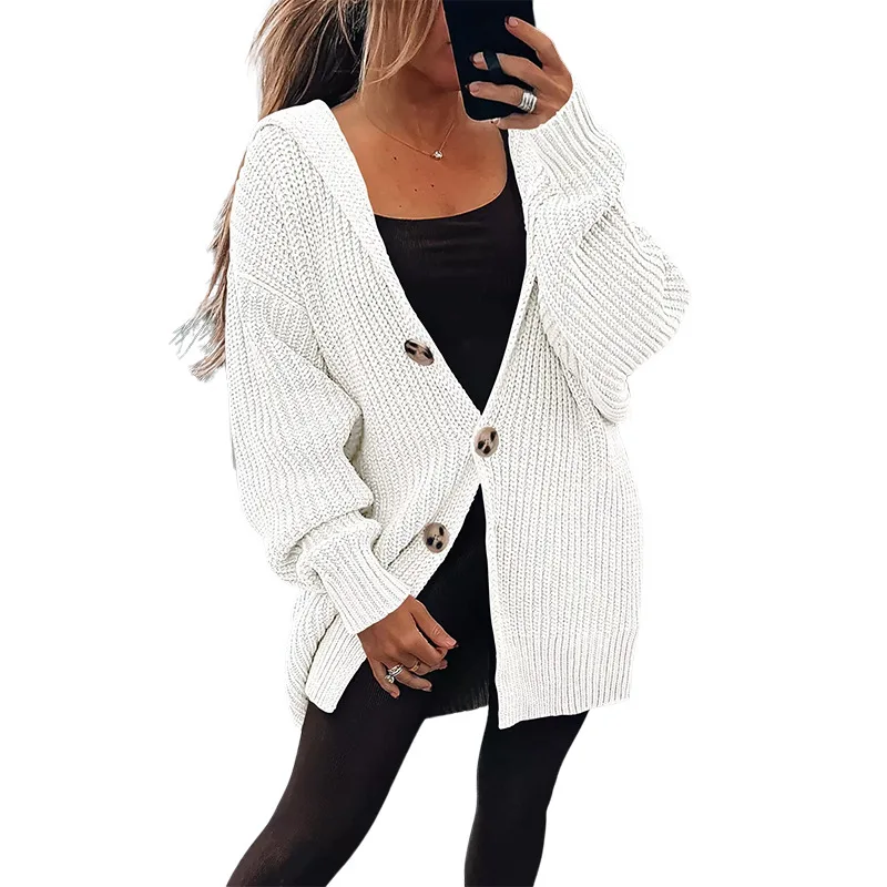 

Women's Cardigan Sweater 2023 Autumn And Winter New Solid Color Loose Knit Sweater Coat
