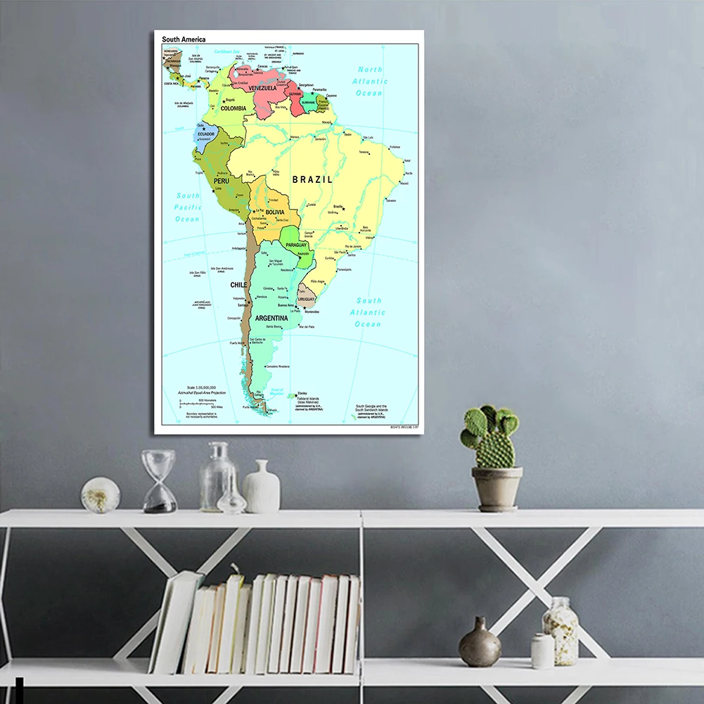 100*150cm Map of South America In English Large Wall Poster Spray Canvas Painting Living Room Home Decor School Supplies