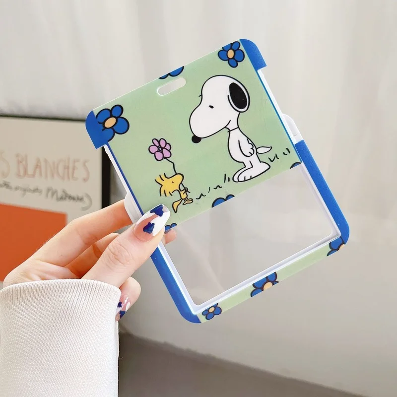 Kawaii Snoopy Name Card Holder Keychain Accessories Badges Set ID Card  Holder Neck Straps Business Stretchable Key Holder Gifts