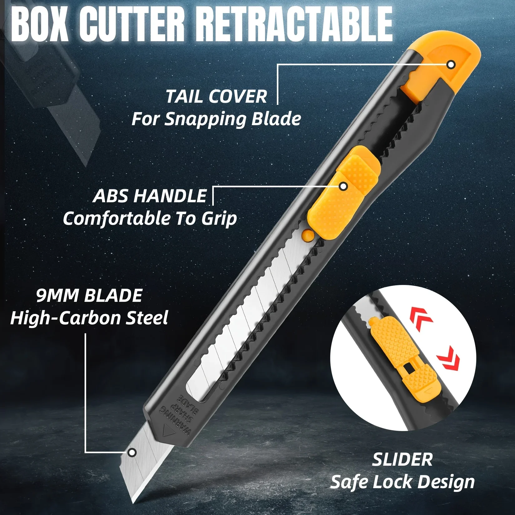 Box Cutter Retractable Utility Knife 9MM Wide Snap-Off Blades