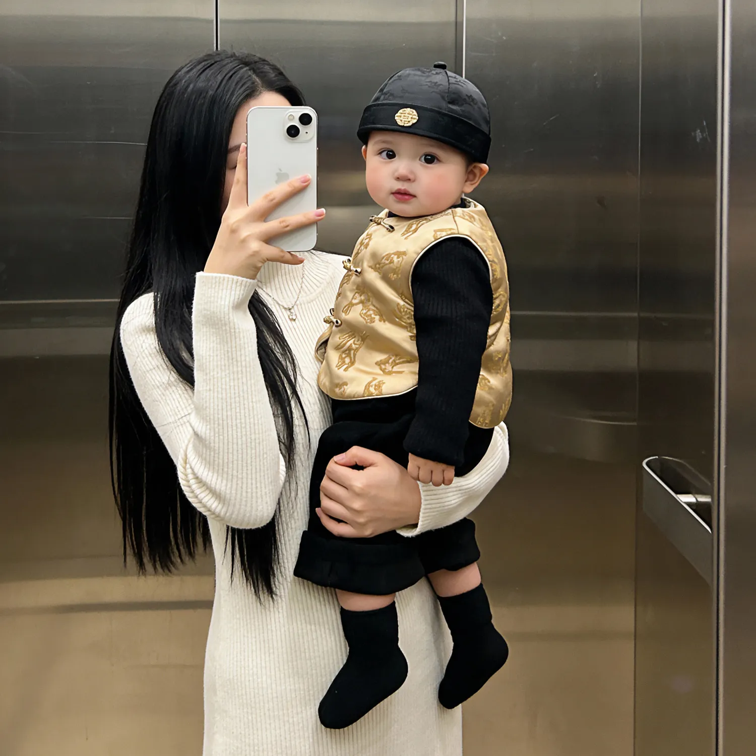 따뜻한  남자아이 조끼 겨울 의상 세트 중국 스타일 코트 재킷 아동복  남아 플리스 라이너 상의