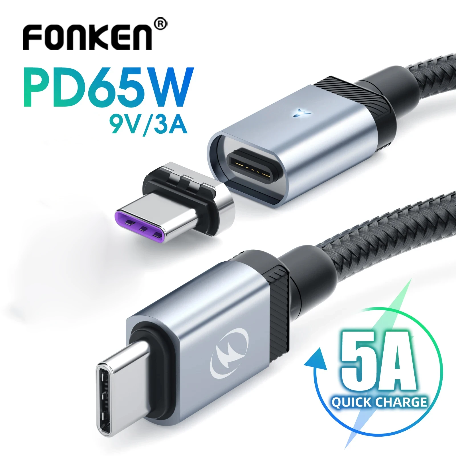 High-Speed Magnetic USB-C Charging Cable with 65W Power Delivery