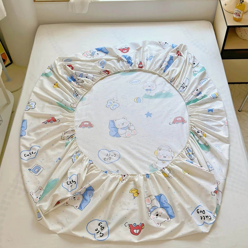 3pcs Cotton Cute Dog Fitted Sheet Set, Cartoon Car Pattern Children Bedroom Bed Cover, Star Print Bedspread with 2 Pillowcases - Image 4