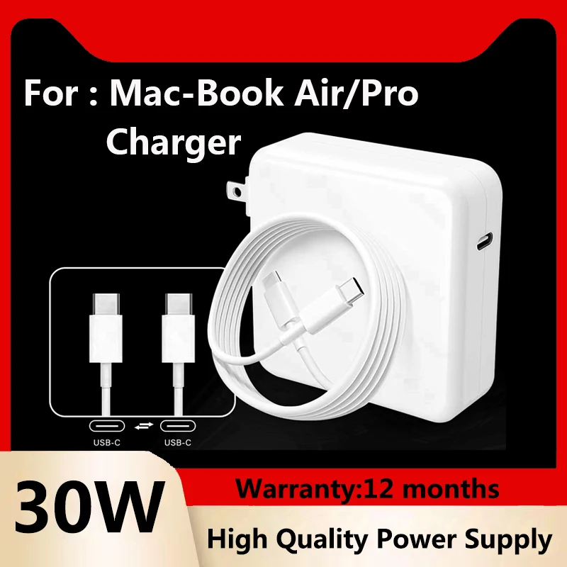 30W Mac Book Adattatore Di Alimentazione Usb C Per Macbook Air A1932 A2681 A1534 M1 M2 Ipad 2020 2021 2022 Iphone 15 Pro Max Pd Smart Charger
