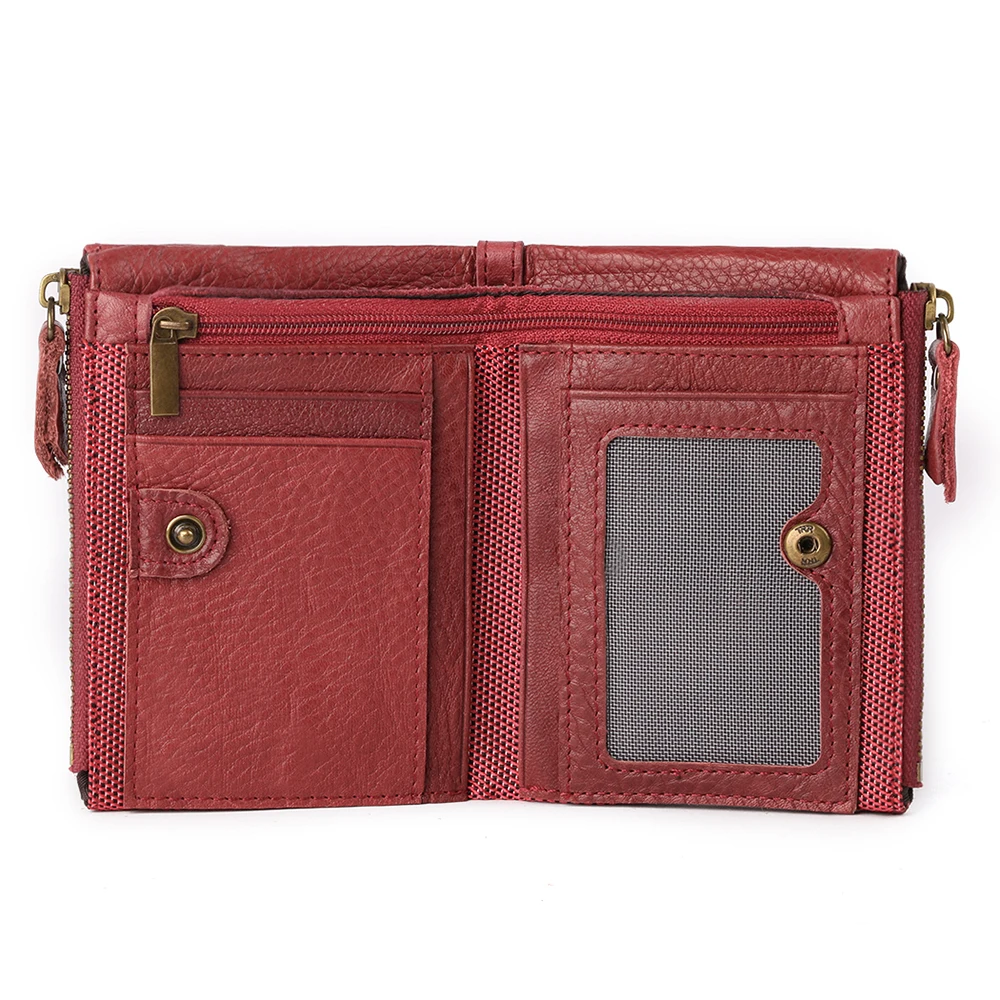 RFID Retro Cowhide Leather Wallet for Men Multi Card Top Layer Double Zipper Change Slot Fashionable