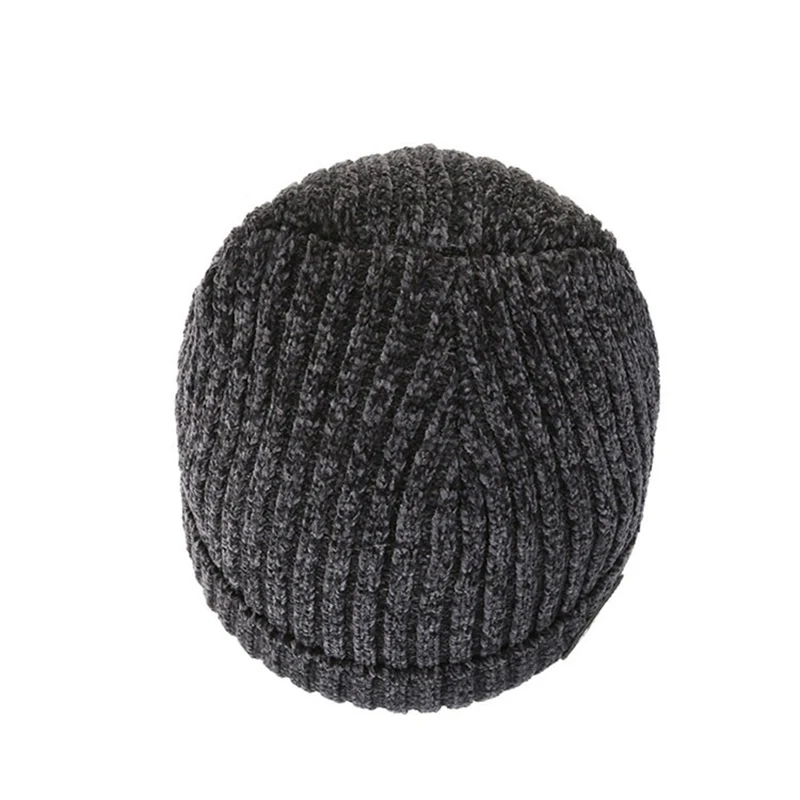 NIXHIT Plus Velvet Thick Warm Fur Skullies Beanies Men Winter Hat Knitted Hats Riding Men Cap Chenille Fleece Men's Hat Z256