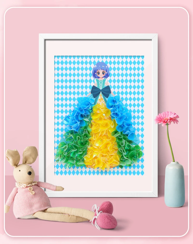 Funny Poke Puncture Painting Fabric Art Frenzy for Kids Girls Cartoon Animal Princess Children DIY Poking Drawing Dress Up Board - 4