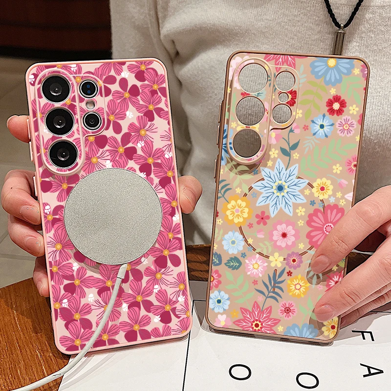 Magnetic Colorful Flower Hard Cover Phone Case