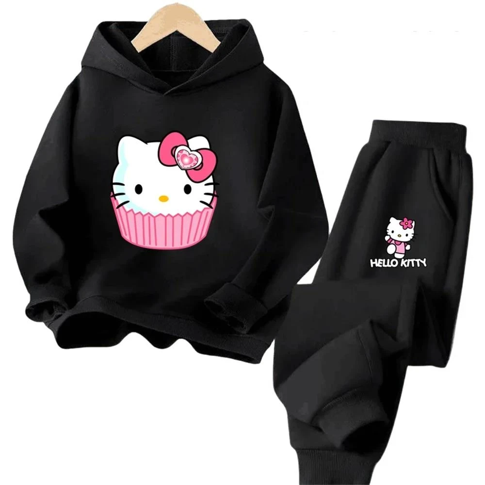 thumbnail image 1 of Conjunto de sudadera con capucha de Hello Kitty Kuromi para niños, juego de dibujos animados para niños, traje de camión de primavera y otoño, sudadera de manga larga, lindas sudaderas con capucha par, 1 of 5