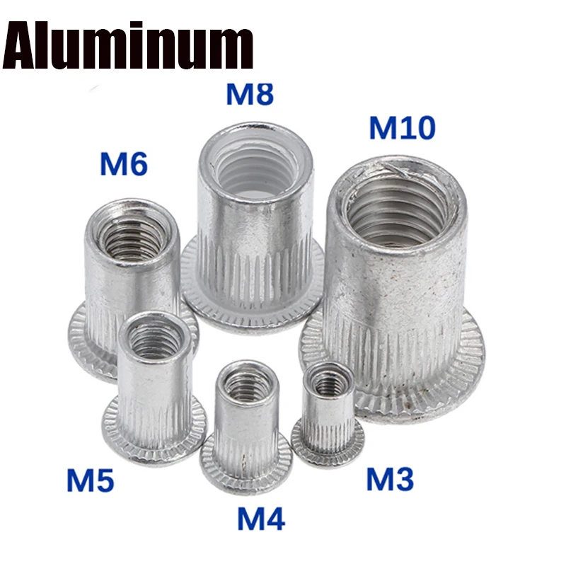 Écrou à Rivet en alliage d'aluminium M3 M4 M5 M6 M8 M10 M12 écrou à Rivet  hexagonal rond métrique à tête plate Insert fileté aveugle rivet à capuchon