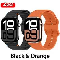 Premium Silicone Watch Band - Vibrant Colors, Durable Design, Universal Fit for 44 45 46 49 mm (Black - Orange)