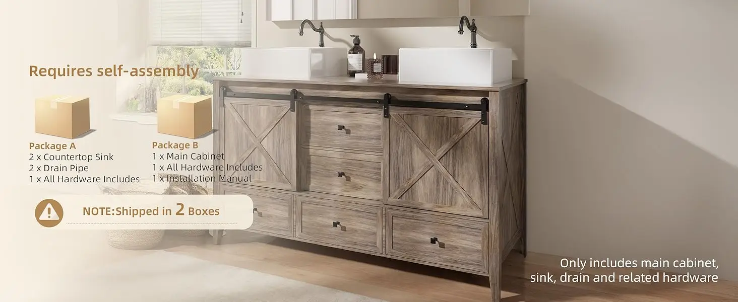 60 inch bathroom vanity double sink top farmhouse grey