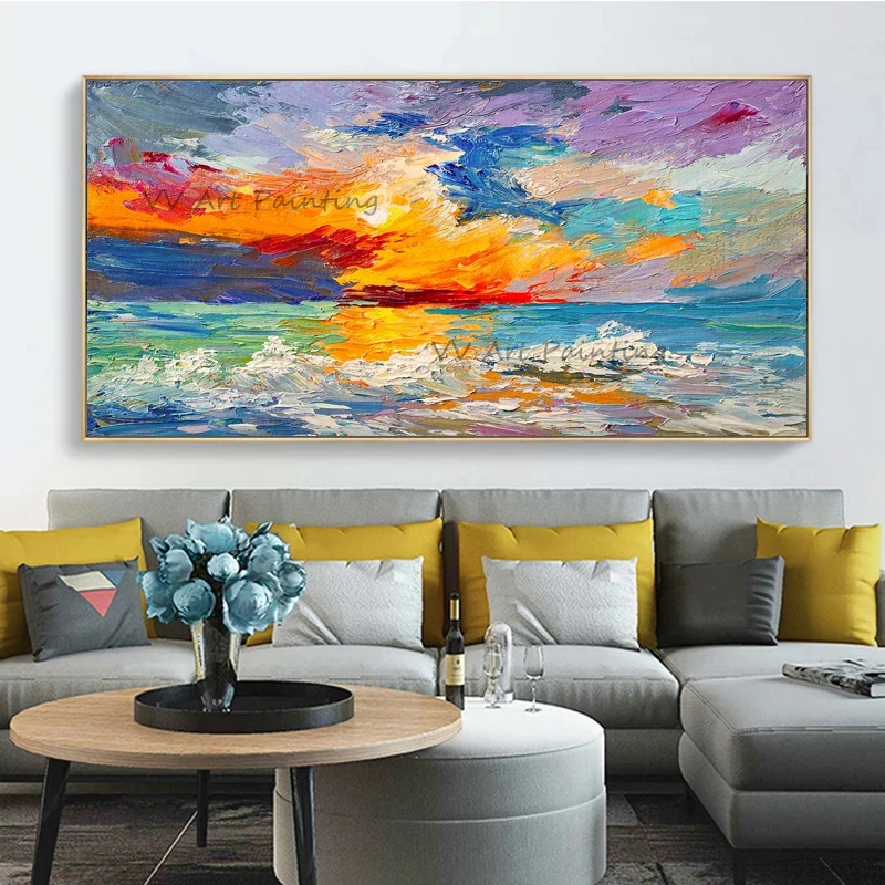 

The Handpainted Abstract Sunset Oil Painting Nature Painting Arts Sea Art Canvas Wall Artwork for Home Hotel Decor Mural Picture