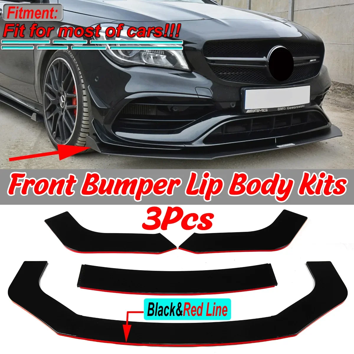 

Universal Car Front Bumper Splitter Lip Body Kits Diffuser Guard W205 W204 W203 C Class W211 W212 W213 E Class For AMG For GTR