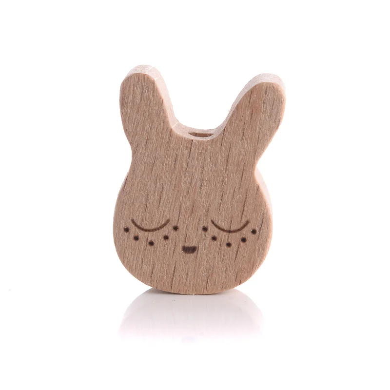10Pcs Beech Beads Heart Butterfly Rainbow Elephant Flower Animal Wooden Beads for Bbay Chew Teether Beads Pacifier Clips Chain