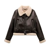 ZVRI 2023 New Woman's Fashion Thick Warm Faux Shearling Jacket Coat Vintage Long Sleeve Belt Hem Female Outerw 1