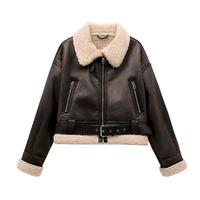 ZVRI 2023 New Woman's Fashion Thick Warm Faux Shearling Jacket Coat Vintage Long Sleeve Belt Hem Female Outerw 1