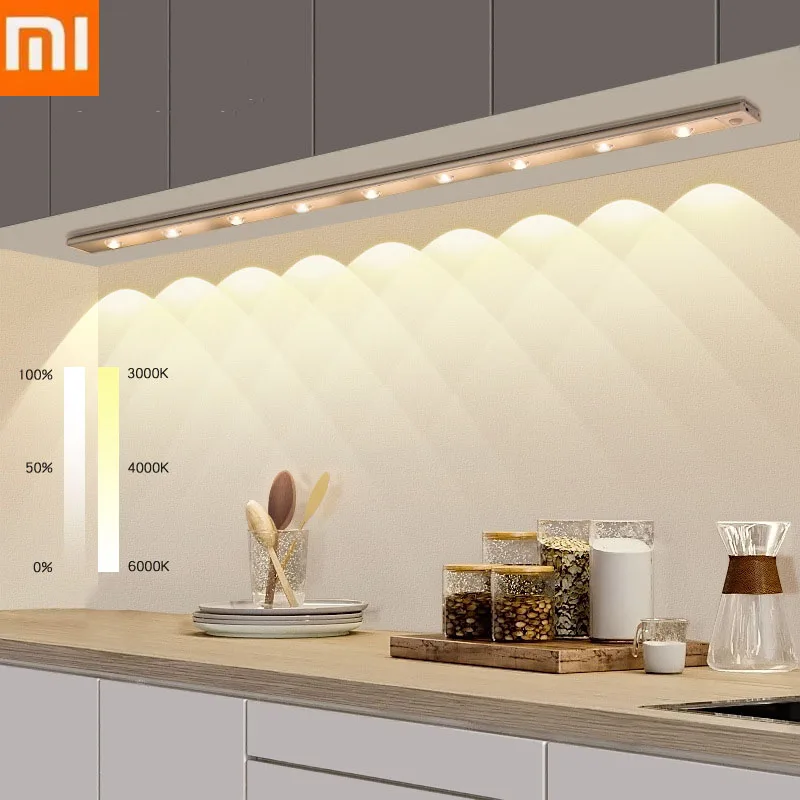 Xiaomi Night Lamp With Motion Sensor USB Rechargeable 80CM Wireless LED 3 Colors For Bedroom Kitchen Cabinet Toilet Back Light