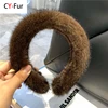 New Winter Real Mink Fur Headband For Women Hair Accessories Solid Head Wraps Warm Furry Gift