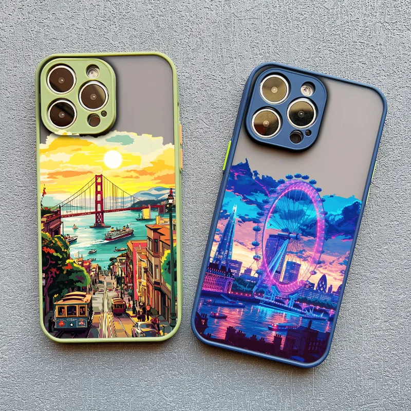 World Travel City Urban Architecture Handbemalte Handyhülle für iPhone 17 16 15 Pro Max Plus 13 12 Mini 14 11 Pro Max XR Cover – Detail 18