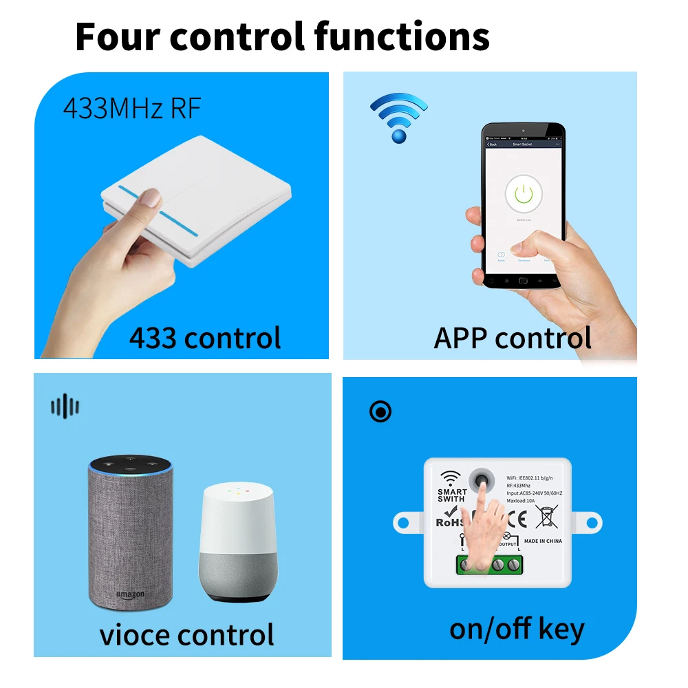 투야 와이파이 스마트 스위치 음성 제어 |   알렉사/구글/앱 원격 제어 지원 |   전원 차단 메모리/타이머 카운트다운/가족 공유