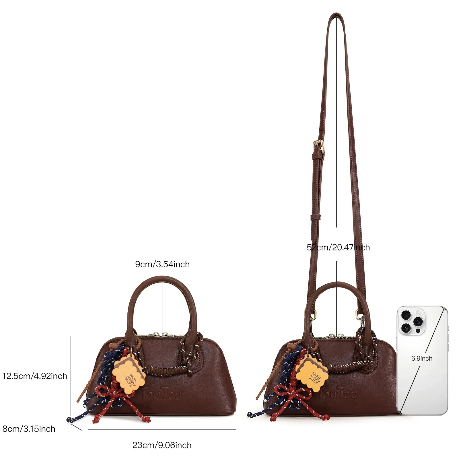 Bowling Bag with Pendent Casual Zipper PU Leather Crossbody Bag Daily Used Trendy All-match Commuter Valentine Gift