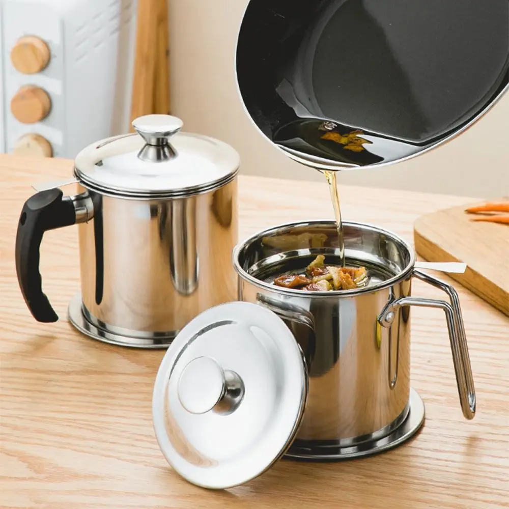 Description Picture 4 of itemLarge Capacity Oil Filtering Pot BPA-Free Fine Mesh Strainer Grease Container Dust-Proof Cover Reusable Stainless Steel Oil Can