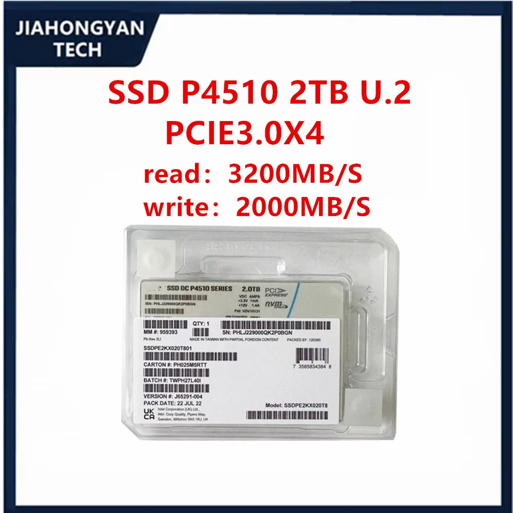 Original FOR Intel P4510 1TB 2TB 4TB U2 MVME server SSD SSDPE2KX010T807