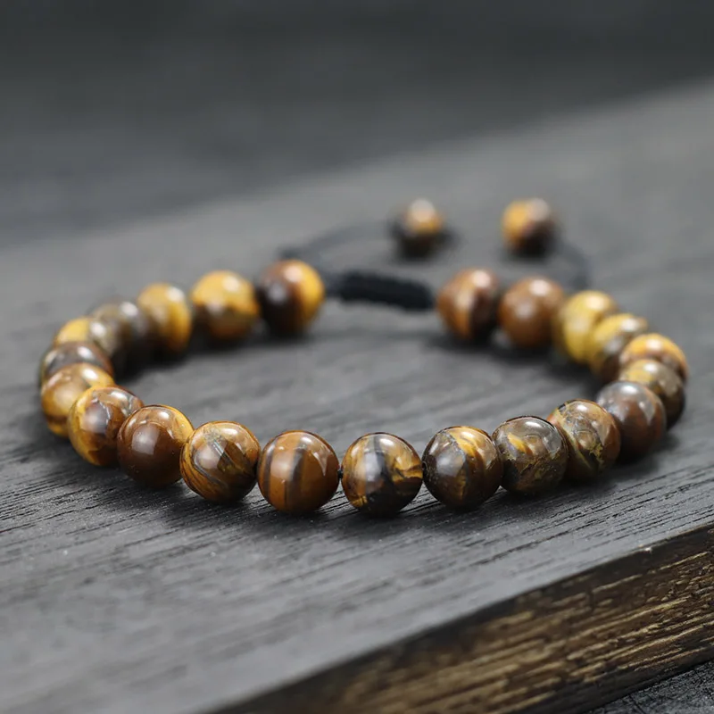 8mm Natural Stone Bracelet For Men Handmade Weaven Thread