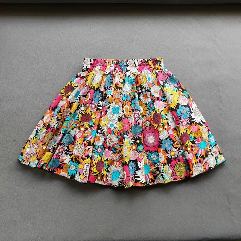 3-16Y Kids Flower Print Skirts Spring Summer Girls Cotton Floral Pleated Skirts Baby Girls Elastic High Waist Mini Skirt Clothes