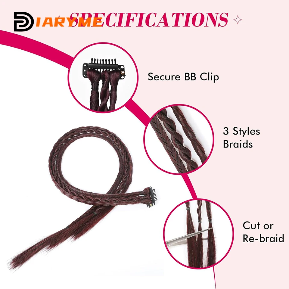 Synthetic Wig Braids With Clip Boxing Braid Dreadlocks Clip In Hair Extension Dirty Braids Boxer Braid Heat Resistat Hairpieces 2