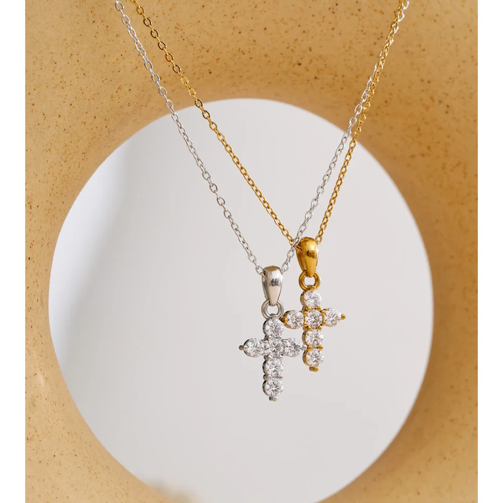 Yhpup CNC Cubic Zirconia Cross Pendant Necklace