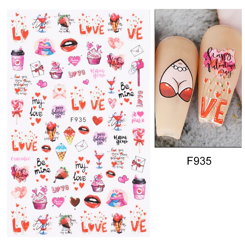 1PCS New Valentine's Day Nail Art Decal 3D Heart Red Lips Nail Stickers Nail Art Supplies DIY Adhesive Stickers Nail Slider