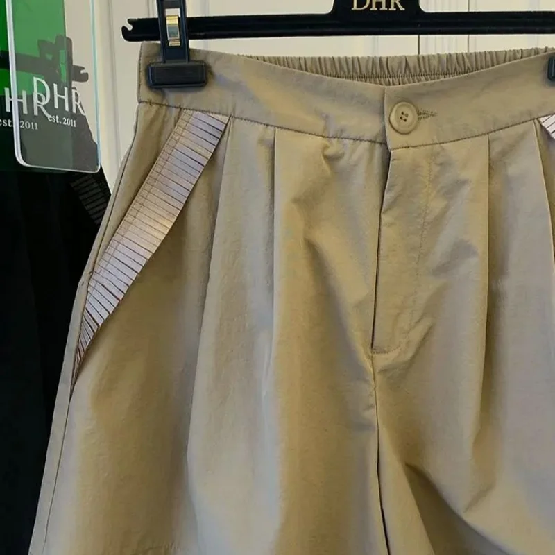 Casual Trend Solid Color Wide Leg Pockets Shorts Summer Women's Clothing Loose All-match Elastic High Waist Pants for Female