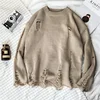 Spring 2022 Trendy Ulzzang Hole Punch Sweater Men's Bf Style Line Clothes Korean Version Couple Top Jacket Scene Crew Neck