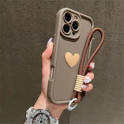 Chic 3D Love Heart Phone Case with Lanyard Wrist Strap - Matte Finish Cover for Honor X8A (4G) (4)