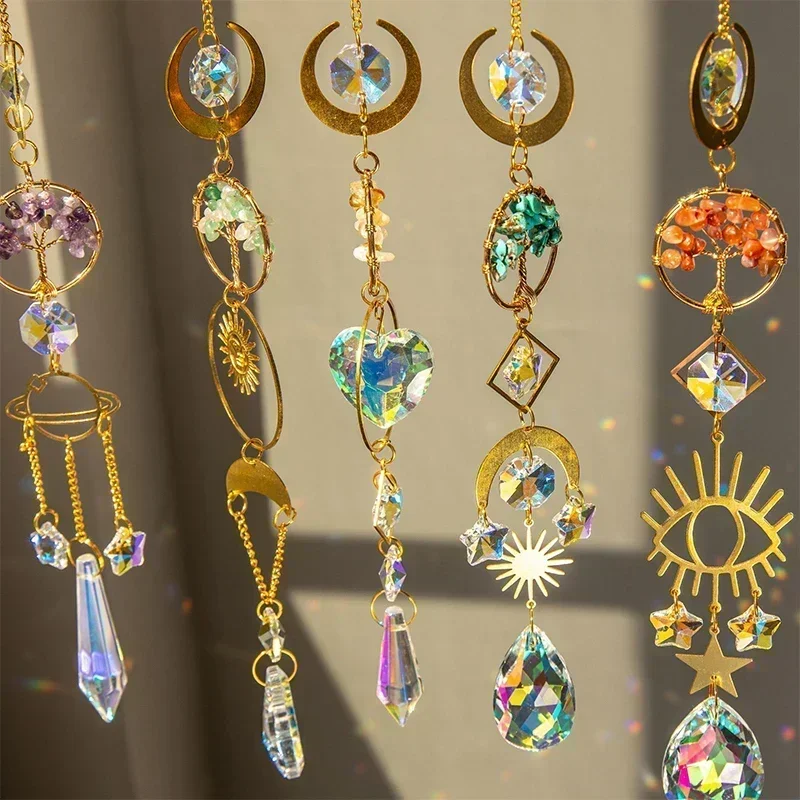 Tree of Life Crystal Prism Suncatcher Wind Chime for Home and Garden Decoration