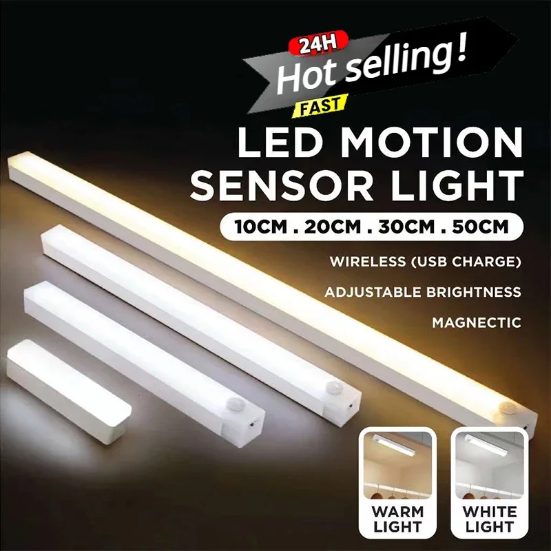 PIR Motion Sensor Led Lights Rechargeable Lamp Bedroom Decoration Dimmable Night Light Closet Stairs Lamps Room Bar Lighting